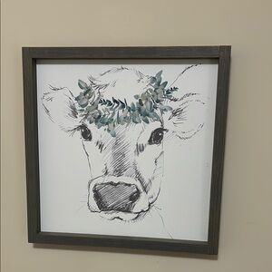Rustic Cow Wall Art with Green Accents